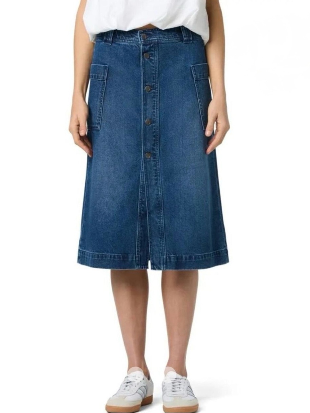 NWT Joe's Jeans Blue Button-Front Denim Midi Cargo Skirt Warsaw Wash Size 24